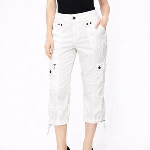 Massini Women's Y2K 2000’sWhite Cargo Capris Medium 6